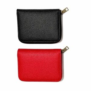 Set of 2 Zip Accordion Card Pebbled Vegan Leather Wallets – (1)Black & (1)Red